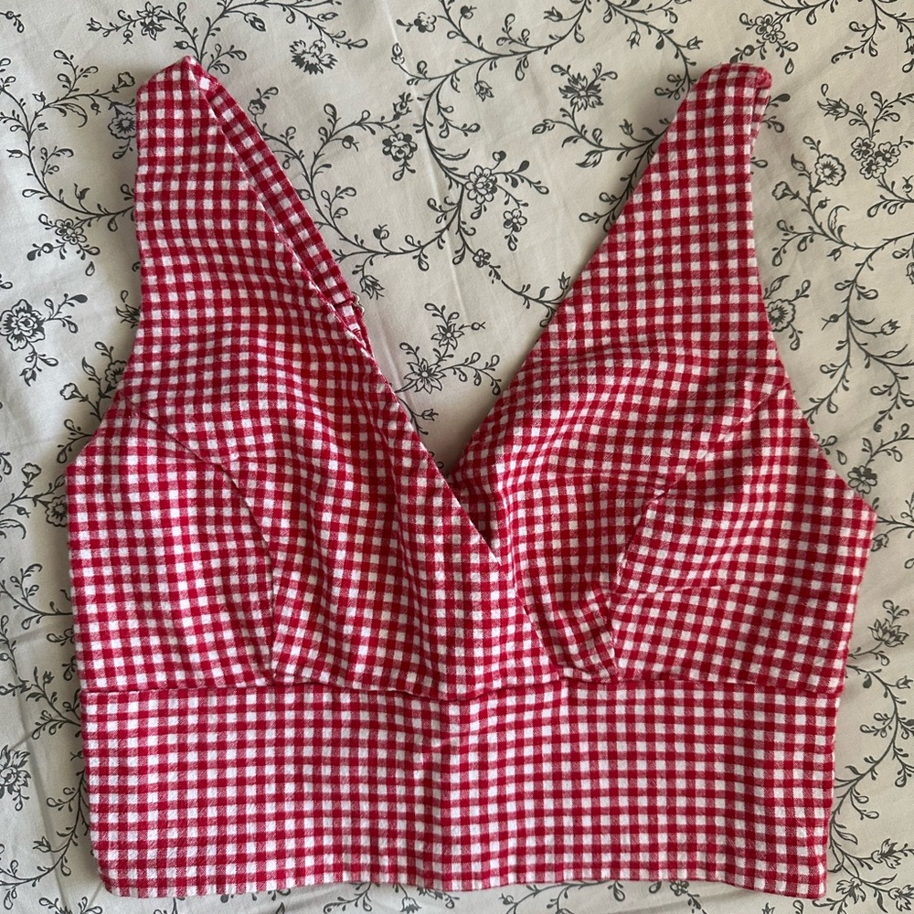 Brandy Melville Red Gingham V-Neck Crop Camisole